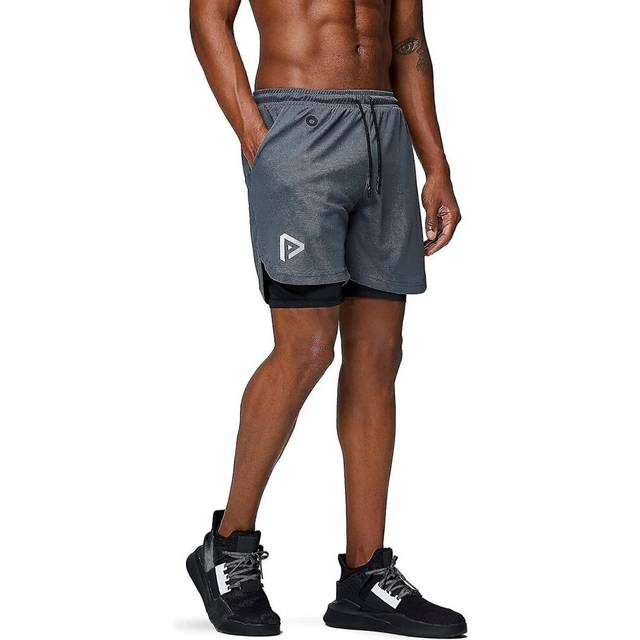 2 In 1 Running Shorts With Phone Pocket Gym Workout Quick Dry Mens Shorts 5 Inch