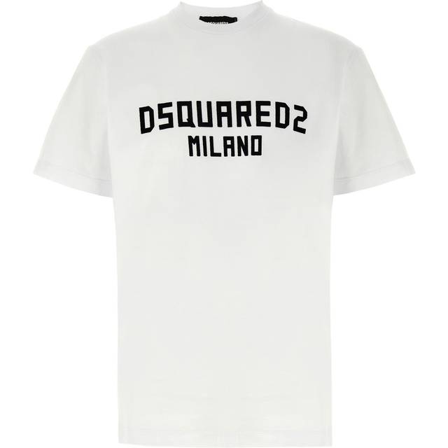 Dsquared2, T-Shirts, male, White, M, T-shirt with Velvet Finish Logo