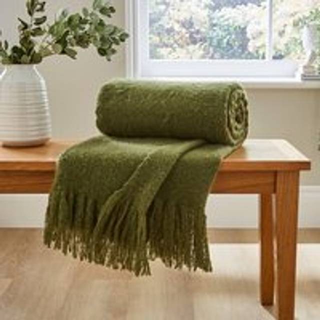 Brushed Boucle Throw Blanket - Olive
