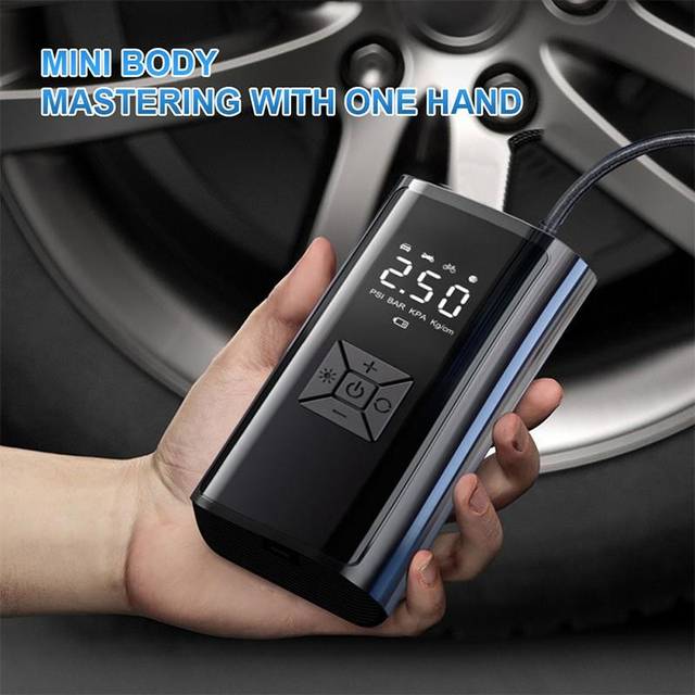 New car tire air pump portable 120W electric air compressor waterproof and dustproof digital display with 4500mah mobile power supply Car charging version black