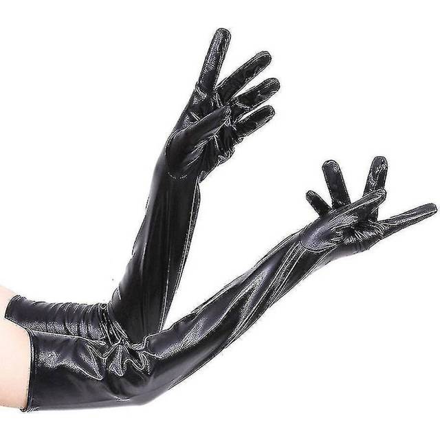 Women's Long Gloves Evening Party Patent Leather Elegant Gloves Black