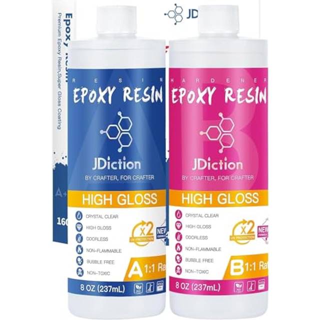 Epoxy Resin High Gloss - 16OZ Crystal Clear Epoxy Resin Kit, Upgrade Formula, Self Leveling Resin for Jewelry Making, Art, Coasters, Wood, Non-Toxic,