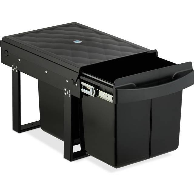 Pull Out Kitchen Bin, 2 Compartments, 2 x 15L, 34.6x34x51.8 cm, Cupboard, Built-In Rubbish Disposal, Black - Relaxdays