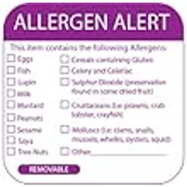 Food Allergen Warning Labels - Roll of 500 - Food Labels to Denote Allergy Warnings