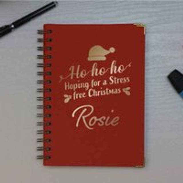 Personalised Stress Free Christmas Heritage Notebook, red