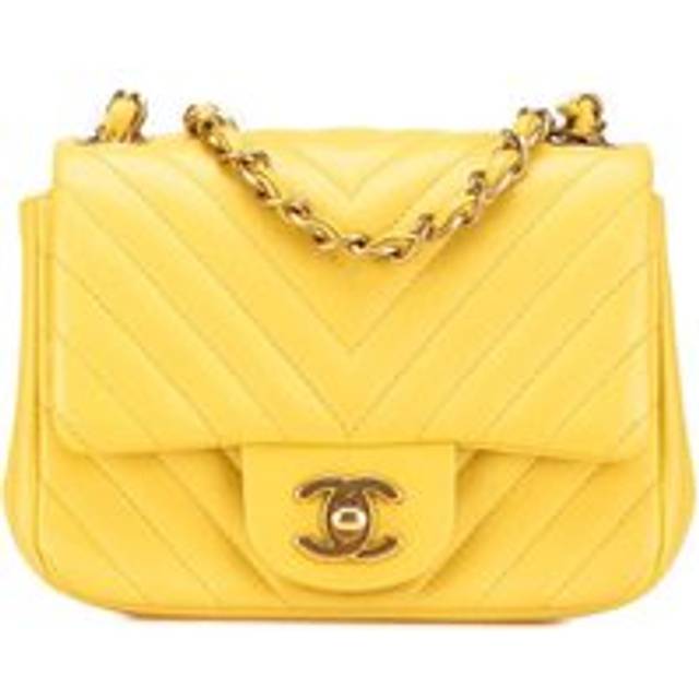 Womens Preloved Mini Chevron Flap Bag Yellow Wo Crossbody Bags - One Size