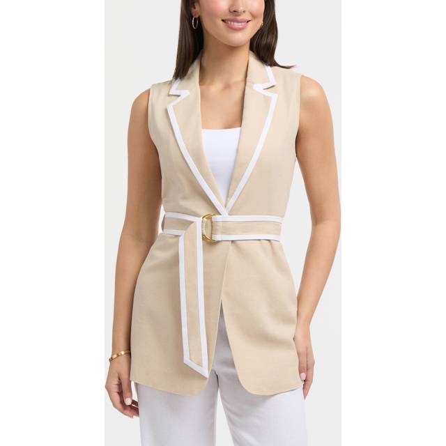 Ellen Tracy Belted Sleeveless Linen-Blend Blazer