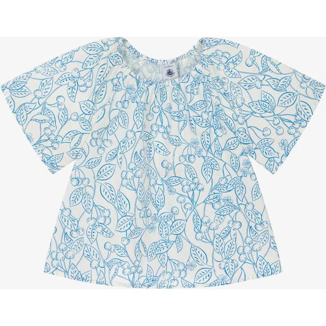 Petit Bateau Girls White & Blue Cotton Cherry Print Blouse - 4 year