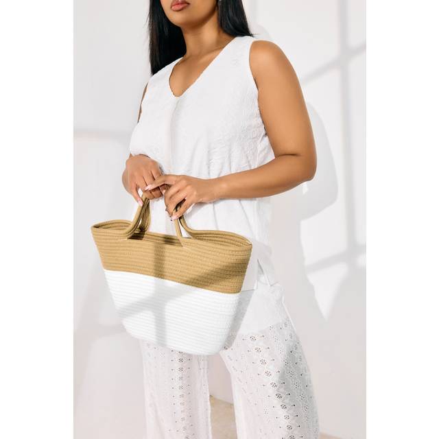 Natural Brown Straw Bucket Bag - One Size