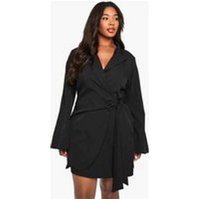 Womens Plus Tie Waist Tailored Blazer Dress - Black - 16