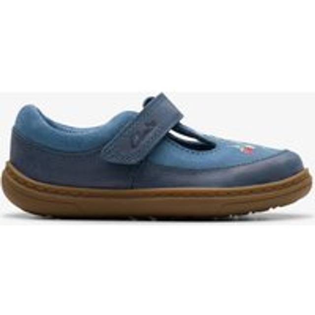 Clarks Baby Flash Grow First Steps T-Bar Leather Shoes, Blue