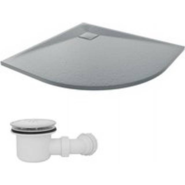 900 x 900mm smc Anthracite Quadrant Slate Effect Bathroom Shower Tray & Fluidmaster Fast Flow Waste Trap - NRG