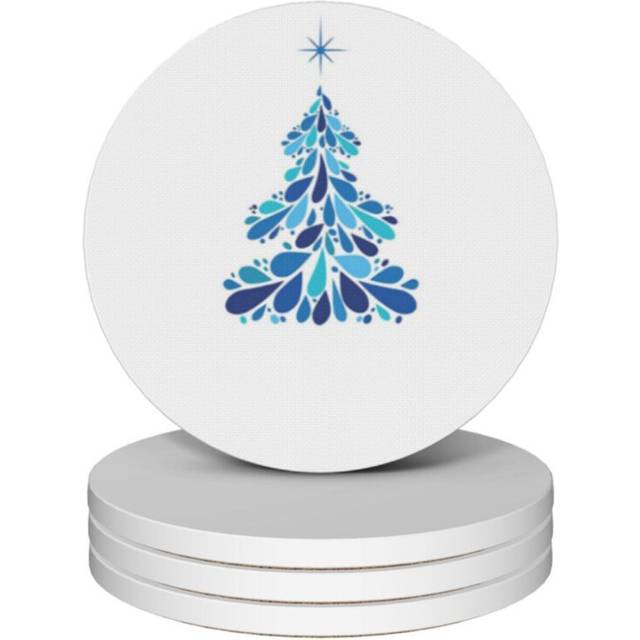(Blue And White Christmas Sticker=10645) Ceramic Coasters Set of 4 Xmas for Drink Wine Beer Bar with Cork Base Housewarming Birthday Christmas Gift