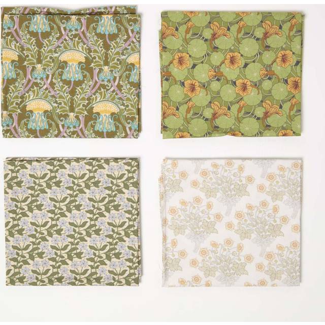 Homescapes Set of 4 Art Deco Fat Quarters Fabric Bundles - Dark Green Palette - Multi Colour