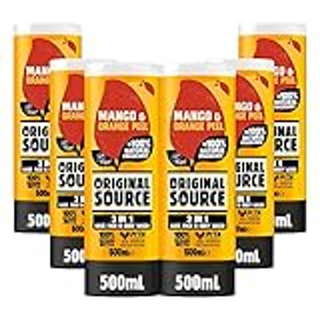 Mens 3in1 Mango & Orange Peel Shower Gel, 100 Percent Natural Fragrance, Vegan, Cruelty Free, Paraben Free, Bulk Buy, Pack of 6 x 500 ml