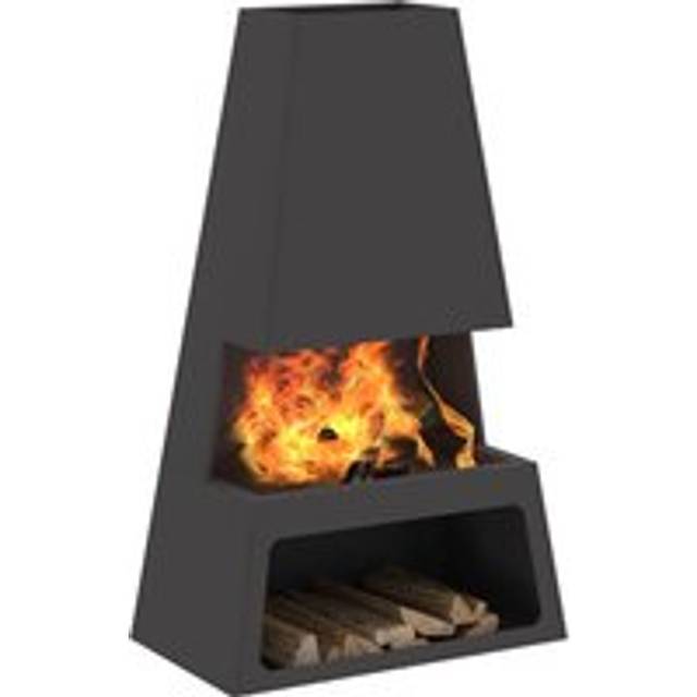 Eldstad med vedförvaring svart 60x35x100 cm stål