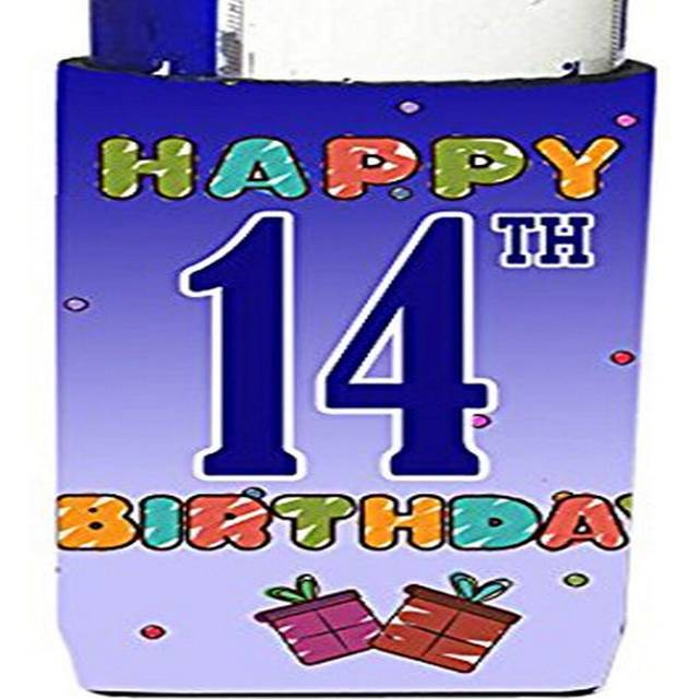 Caroline's Treasures CJ1105MUK Happy 14th Birthday Ultra Hugger for Slim cans Can Cooler Sleeve Hugger Machine Washable Drink Sleeve Hugger Collapsibl