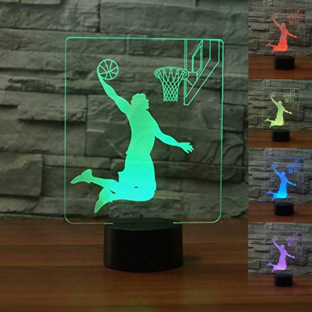 3D Basketball Night Light Lamp Illusion Night Light 7 Color Changing Touch Switch Table Desk Decoration Lamps Gift with Acrylic Flat ABS Base US