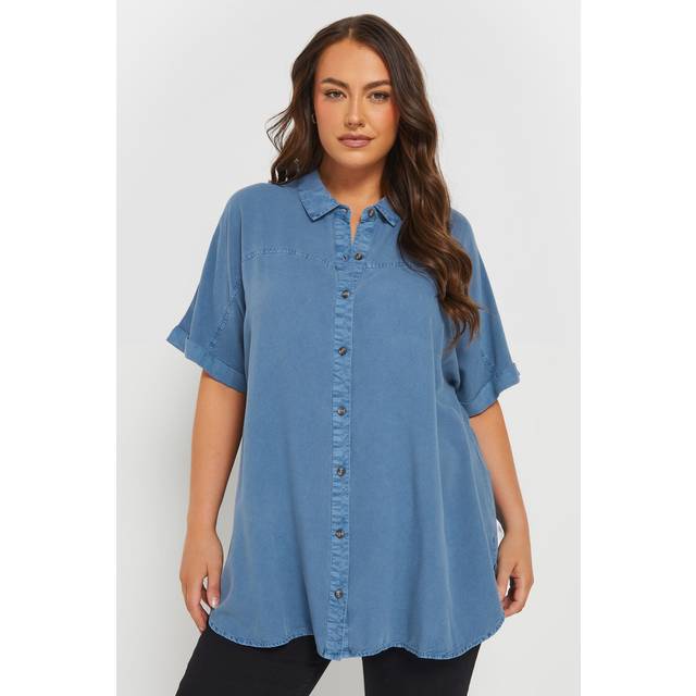 Yours Curve Blue Short Sleeve Chambray Shirt, Women's Curve & Plus Size, Yours - 16