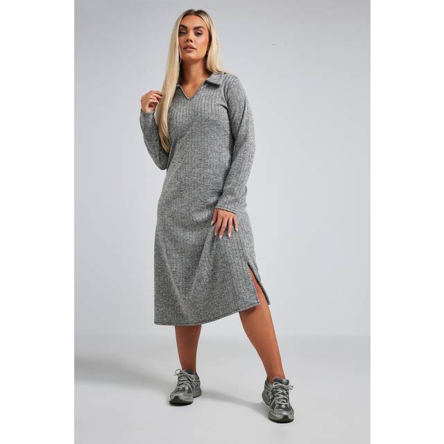 Limited Collection Curve Grey Ribbed Collar Midi Dress, Women's Curve & Plus Size, Limited Collection - 18