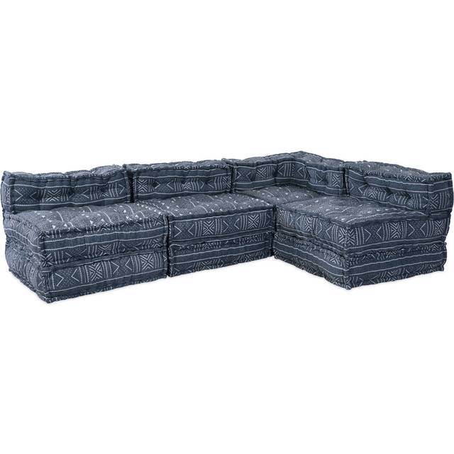 vidaXL 4-sits modulär pouff-soffa konvertibel i indigo tyg