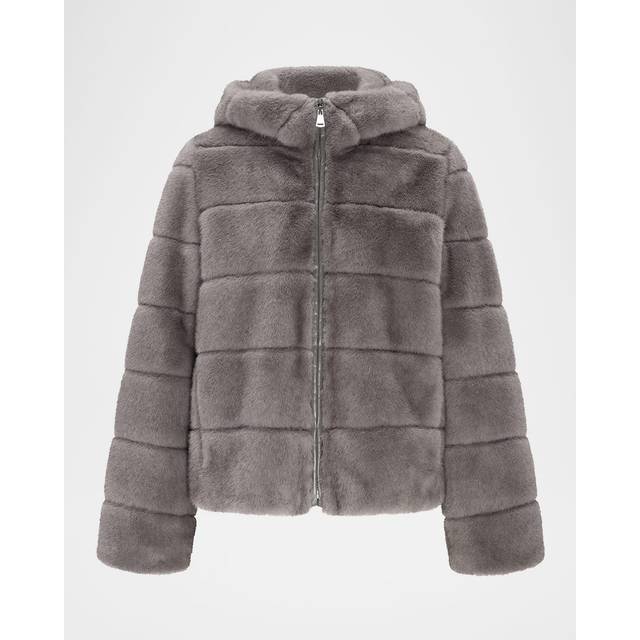 Mink Faux Fur Hooded Jacket - DARK GRAY - X-Small
