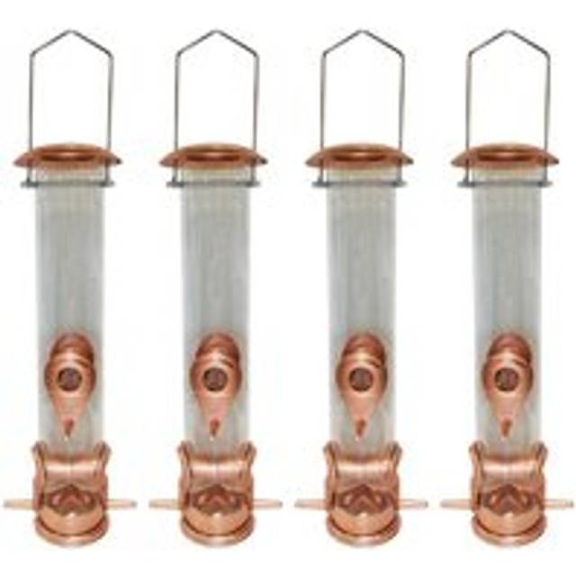 Copper Style Hanging Bird Seed Feeder with 4 Feeding Ports (Set of 4)