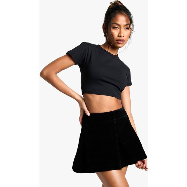 Womens Faux Suede Mini Pleated Skirt - Black - 12