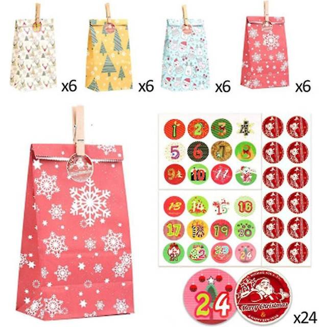 Christmas Kraft Gift Bags,24pcs Christmas Paper Candy Bags With Clip