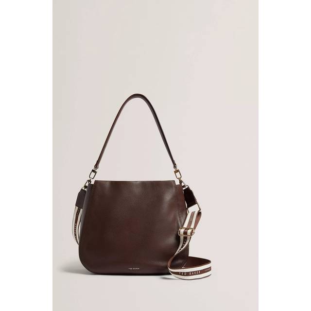 Ted Baker Branded Webbing Leather Hobo Bag, Brown
