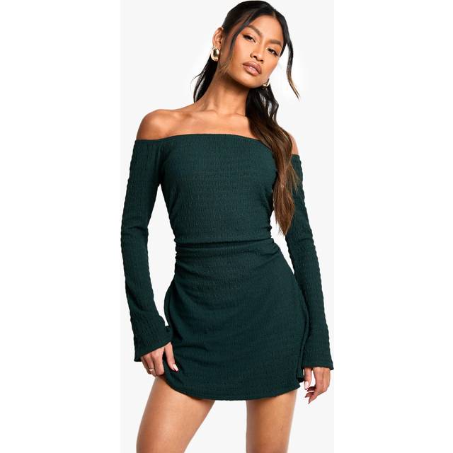 Womens Textured Bardot Skater Dress - Green - 12