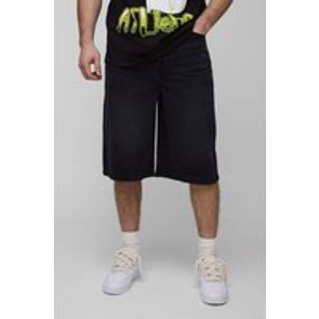 Tall Relaxed Fit Jorts with Pleat Waist Detail - Black - 34