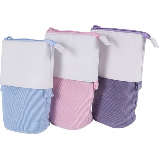 3 Pieces Telescopic Pencil Case Standing Stationery Holder Canvas Dual-Use -Up Stand Bags with Zipper A