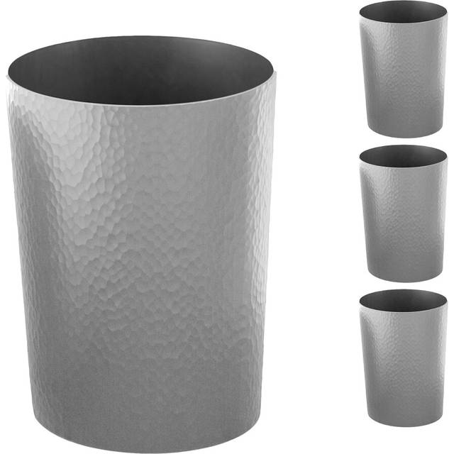 Bath Bliss Hammered Design Waste Bin | 4 Pack | Round Open Top | 10 Liter | Bathroom Trash Can | Kitchen | Office | Bedroom | Textured Plastic | Waste