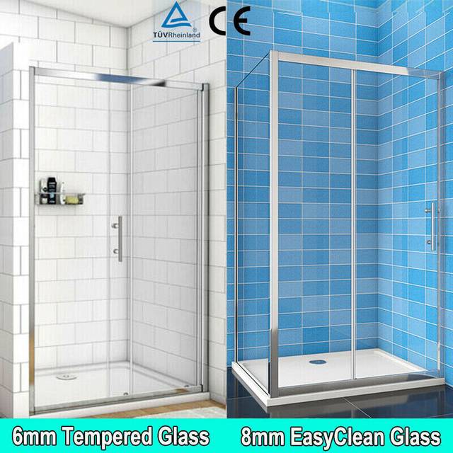 Sliding shower door enclosure 6/8mm glass walk in wet room side panel tray waste