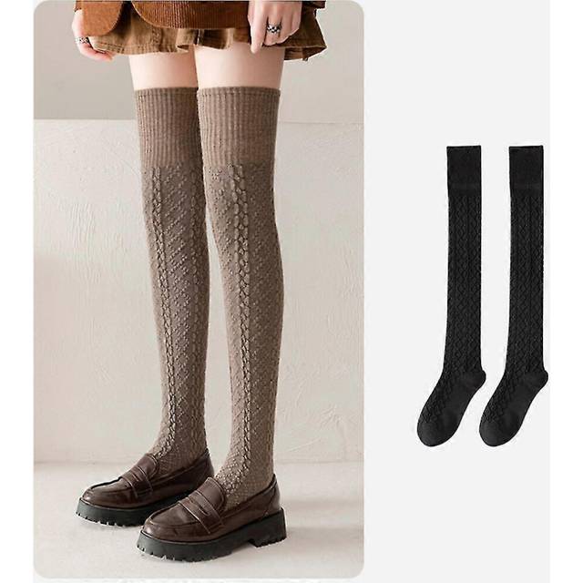 (black, One size) Over The Knee Socks Women&#39;s Autumn And Winter Hemp Pattern Stockings Wool Socks Autumn And Winter