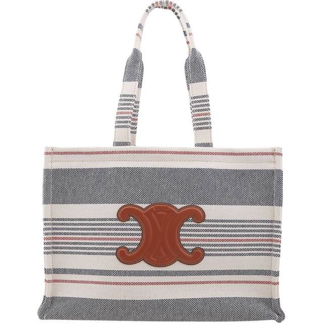 Celine Large Cabas Thais In Striped Textile And Calfskin - Multi-Color (Size 16 x 12 x 6 IN (40 x 30 x 16 CM))