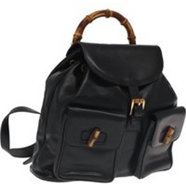 Womens Preloved Bamboo Leather Backpack Wo - Black - One Size