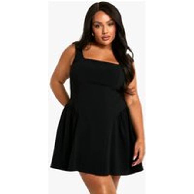 Womens Plus Square Neck Skater Dress - Black - 26
