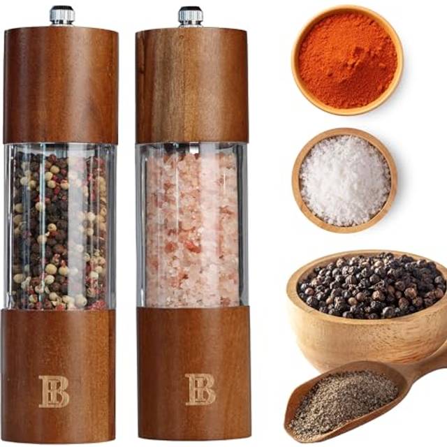 Salt and Pepper Grinder Set, 2 PCS 6.5 Inch Acrylic and Wooden Salt and Pepper Mill Sets - Refillable and Adjustable Pepper Grinder ? Ceramic core