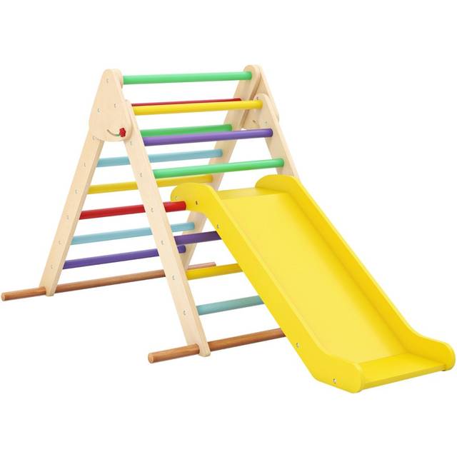 Pikler Triangle Set Foldable Triangle Climber with Slide-Colourful