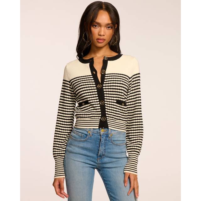Bea Long Sleeve Cardigan Sweater in Black Textured - BLACK TEXTURED - XL
