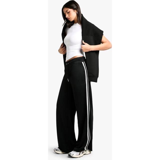 Womens Double Striped Tricot Straight Leg Jogger - Black - S, Black