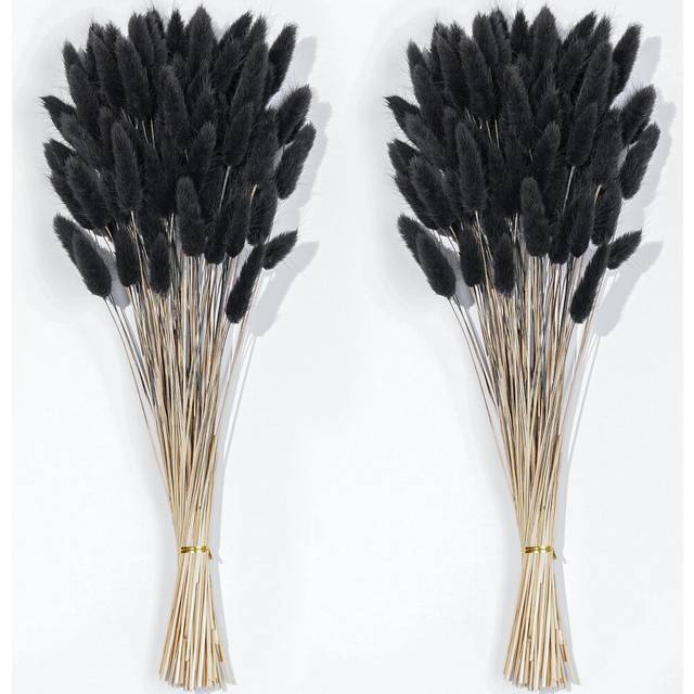 120 PCS Black Dried Pampas Grass Decor  17-inch Pompas Floral  Dry Flowers for Decoration  Pampas Grass in Black Tall  Black Bunny Tails Dried Flowers