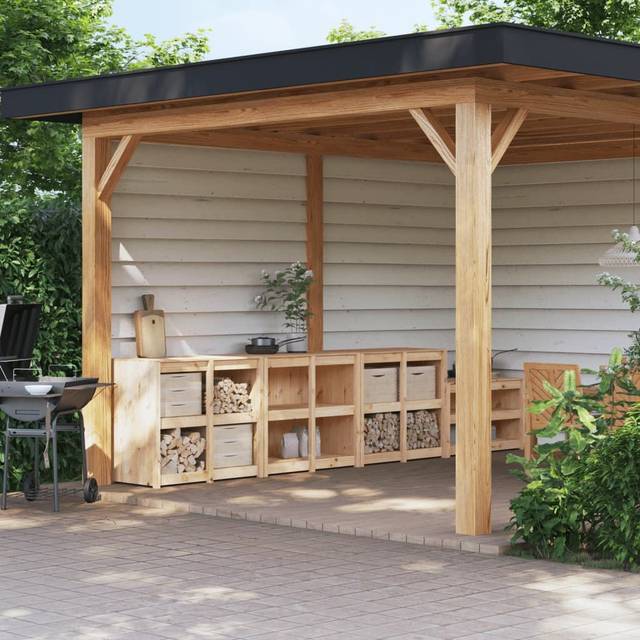 vidaXL Outdoor Kitchen Cabinets 3 pcs Solid Wood Pine - Brown