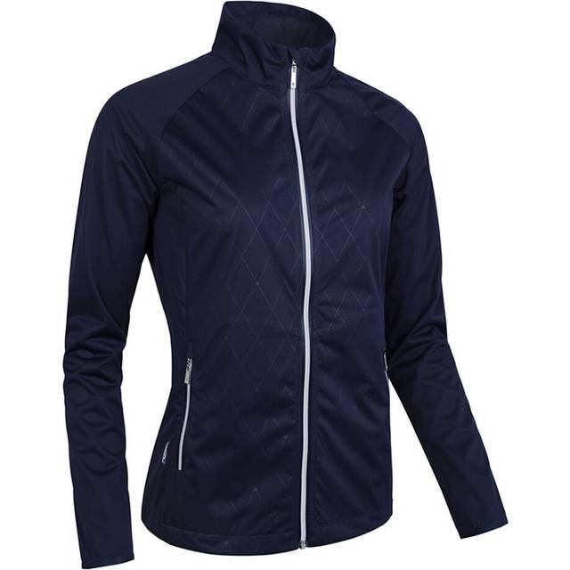 Ladies Full Zip Lightweight Stretch Water Repellent Golf Jacket Navy Diamond Print/Silver M