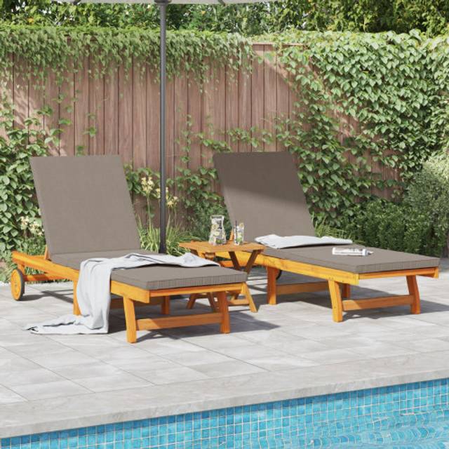 Sun Loungers 2 pcs with Wheels and Cushion Solid Wood Acacia vidaXL