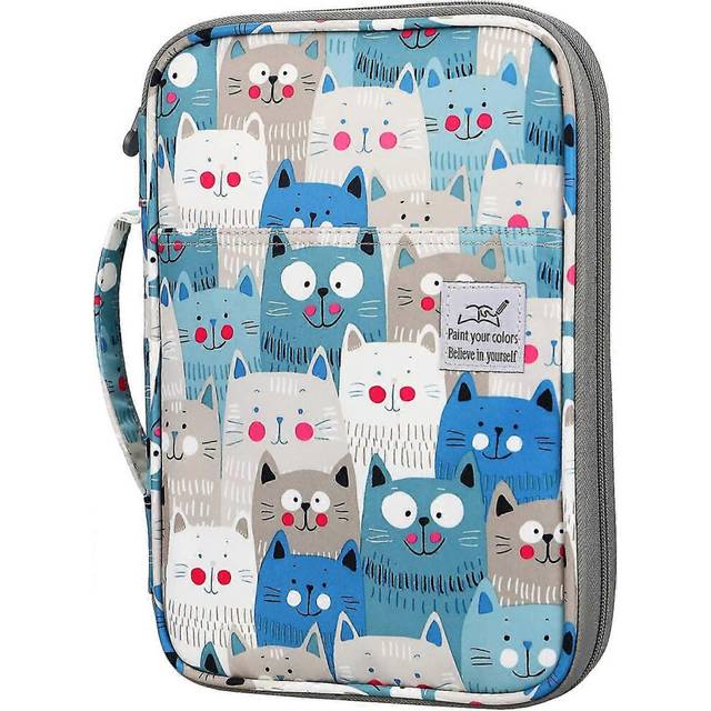 (As show, One size) 96 slots colored pencil case, large capacity pencil holder pen organizer bag with zipper (big-faced cat)