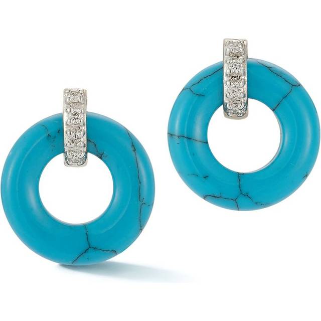Mateo - 14K yellow gold Donut diamond earrings - women - Turquoise/Diamond/14kt Yellow Gold - One Size - Blue