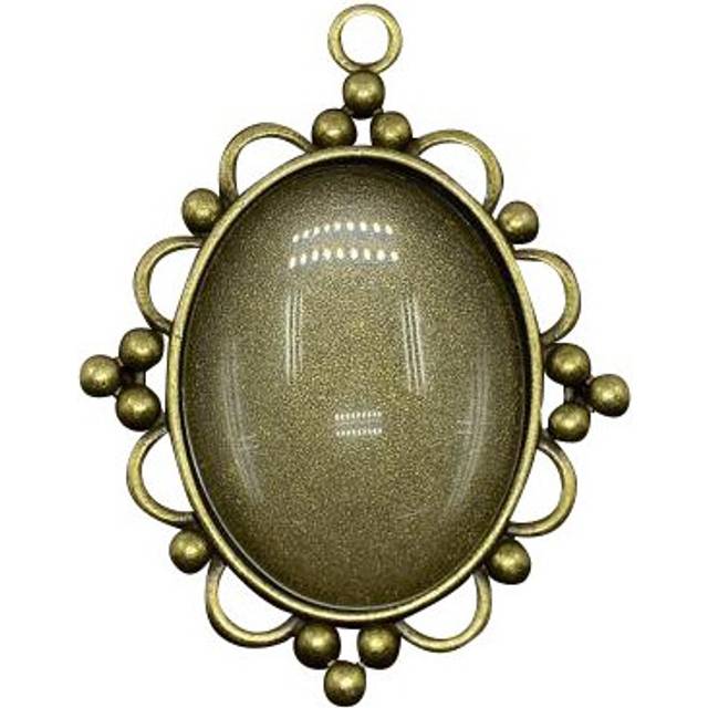 PandaHall 5 Sets Pendant Cabochon Settings(40x30mm Oval Clear Glass Cabochon Covers, 63x49mm Alloy Tray Pendants), Antique Bronze